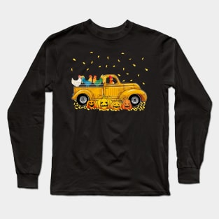 Yellow Car Truck Chickens And Pumpkins Halloween Long Sleeve T-Shirt